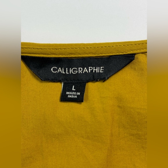 Calligraphie Boho Mustard Lace Trim Tie Front Blouse Size L - Picture 8 of 14